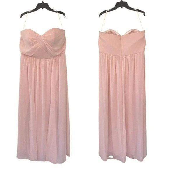 NEW, Social Bridesmaids, Dessy Group, Strapless Front Slits Draped Gown, Blush - Picture 2 of 7